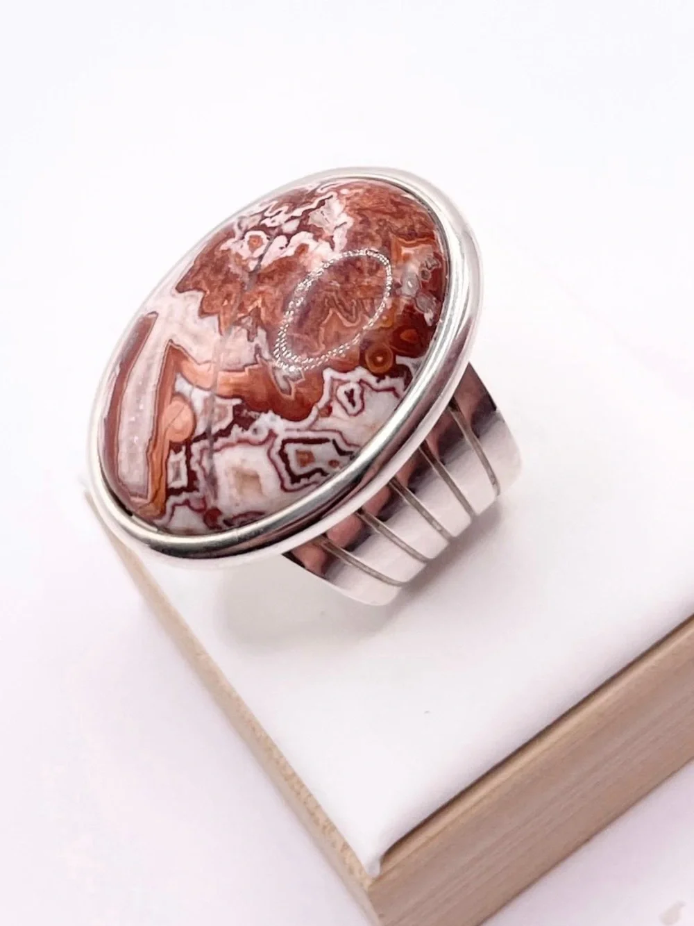 Size 7 Crazy Lace Agate 925 Sterling Silver Ring
